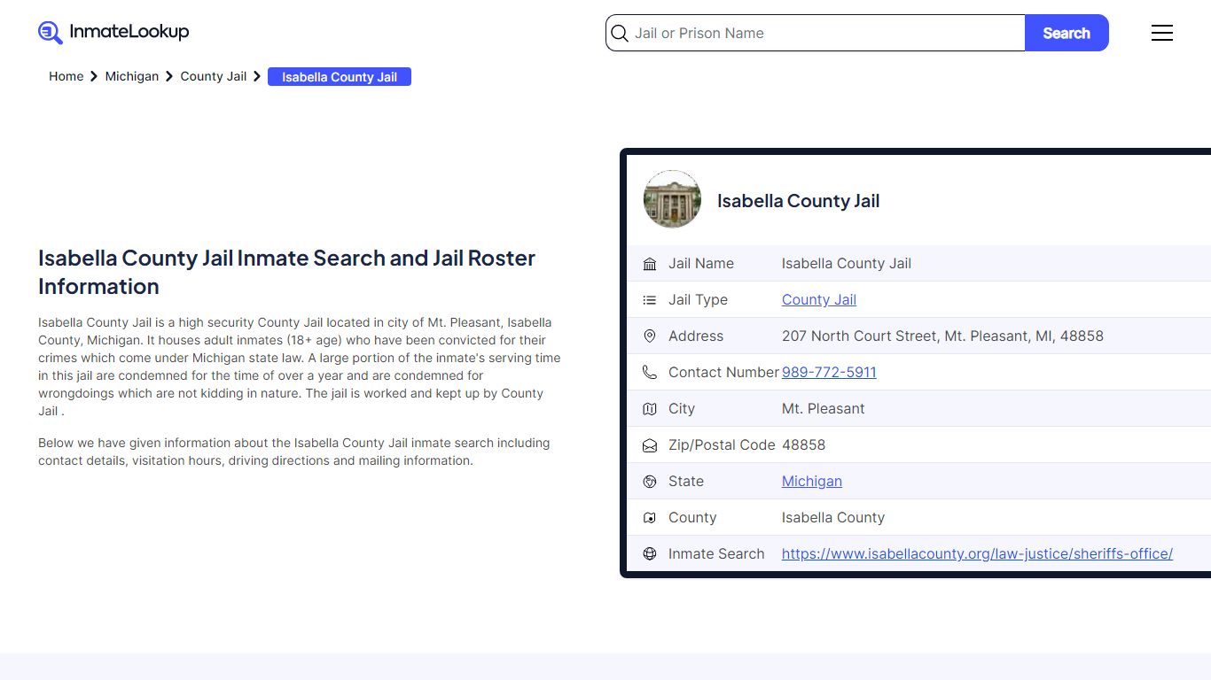 Isabella County Jail (MI) Inmate Search Michigan - Inmate Lookup