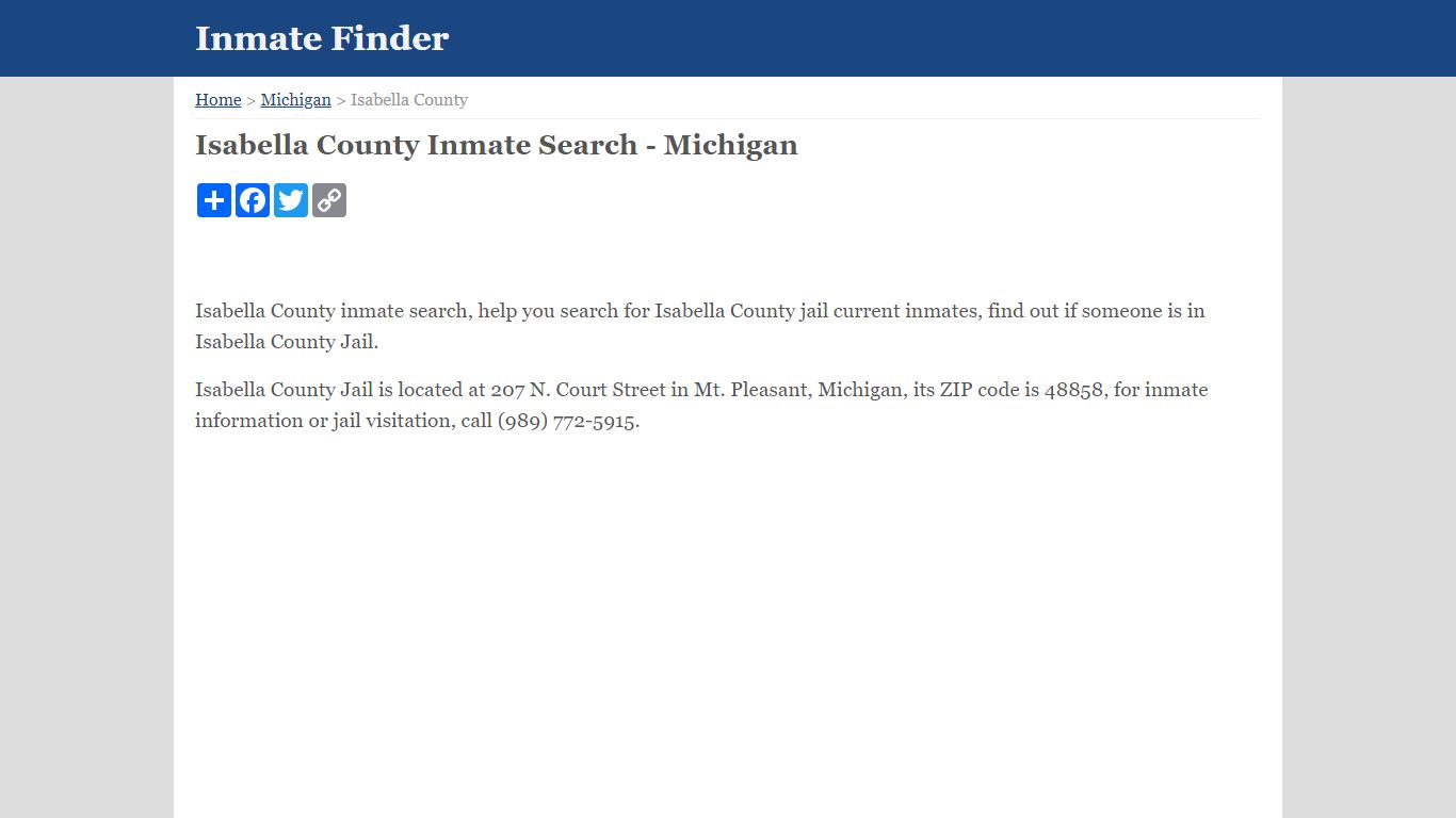 Isabella County Inmate Search - Michigan